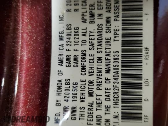 ✅ 2013 Honda Accord LX • VIN: 1HGCR2F34DA050935 • Лот: 86610885. Опубликован ранее на Copart с пробегом 64 371 миль. Бесплатный доступ к архиву аукционных продаж из США и подробный отчёт об истории автомобиля на DreamBid. Изображение 13.