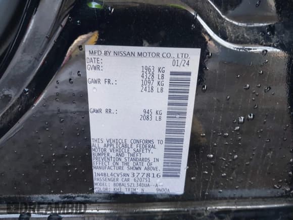 ✅ 2024 Nissan Altima SR • VIN: 1N4BL4CV5RN377816 • Лот: 42104296. Опубликован ранее на IAAI с пробегом 21 797 миль. Бесплатный доступ к архиву аукционных продаж из США и подробный отчёт об истории автомобиля на DreamBid. Изображение 9.