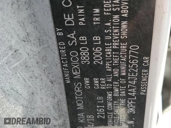 ✅ 2018 Kia Forte LX • VIN: 3KPFL4A74JE256770 • Лот: 90472785. Опубликован ранее на Copart с пробегом 134 078 миль. Бесплатный доступ к архиву аукционных продаж из США и подробный отчёт об истории автомобиля на DreamBid. Изображение 12.