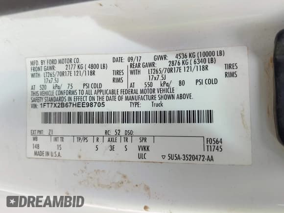 ✅ 2017 Ford F-250 XLT • VIN: 1FT7X2B67HEE98705 • Lot: 42256828. Listed on IAAI with 172,119 mi. Free auction sales archive from the USA and detailed vehicle history report at DreamBid. Image 9.