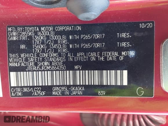 ✅ 2021 Toyota 4Runner TRD Off Road Premium • VIN: JTERU5JR2M5864350 • Лот: 41915660. Опубликован ранее на IAAI с пробегом 56 603 миль. Бесплатный доступ к архиву аукционных продаж из США и подробный отчёт об истории автомобиля на DreamBid. Изображение 9.