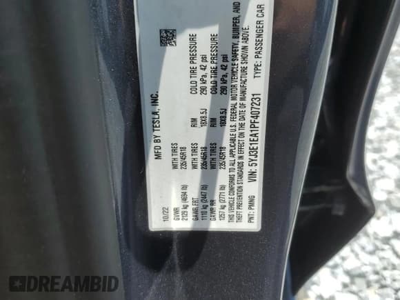 ✅ 2023 Tesla Model 3 • VIN: 5YJ3E1EA1PF407231 • Лот: 60969045. Опубликован ранее на Copart с пробегом 34 811 миль. Бесплатный доступ к архиву аукционных продаж из США и подробный отчёт об истории автомобиля на DreamBid. Изображение 13.