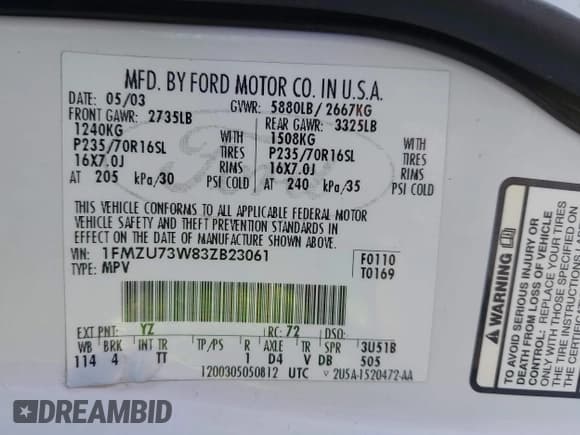 ✅ 2003 Ford Explorer XLT • VIN: 1FMZU73W83ZB23061 • Lot: 42549476. Listed on IAAI with 221,146 mi. Free auction sales archive from the USA and detailed vehicle history report at DreamBid. Image 9.