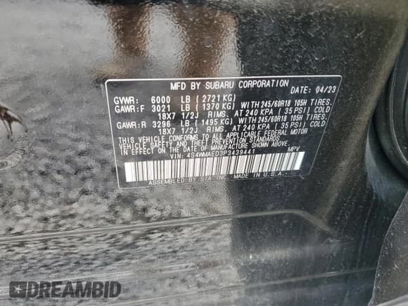 ✅ 2023 Subaru Ascent Premium • VIN: 4S4WMAED3P3439441 • Lot: 51173415. Listed on Copart with 18,840 mi. Free auction sales archive from the USA and detailed vehicle history report at DreamBid. Image 13.