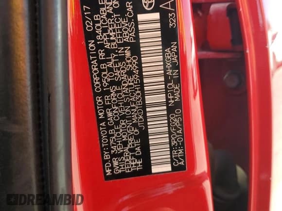 ✅ 2017 Toyota Prius Four • VIN: JTDKDTB30H1594990 • Lot: 69920385. Listed on Copart with 66,541 mi. Free auction sales archive from the USA and detailed vehicle history report at DreamBid. Image 12.