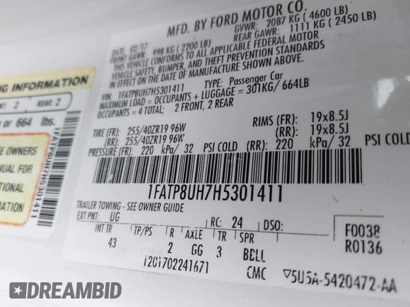 ✅ 2017 Ford Mustang EcoBoost Premium • VIN: 1FATP8UH7H5301411 • Lot: 41971140. Listed on IAAI with 55,176 mi. Free auction sales archive from the USA and detailed vehicle history report at DreamBid. Image 9.