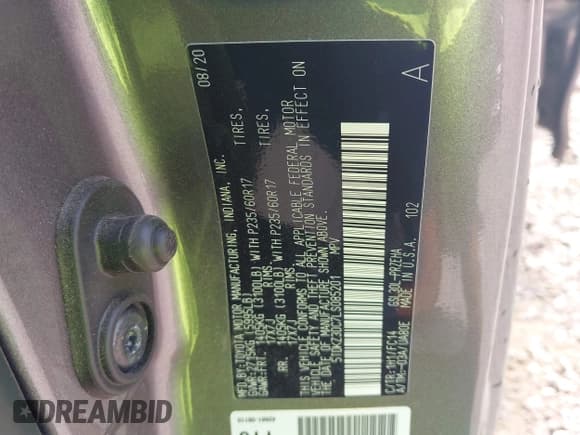 ✅ 2020 Toyota Sienna LE • VIN: 5TDKZ3DC7LS085201 • Lot: 43051122. Listed on IAAI with 81,061 mi. Free auction sales archive from the USA and detailed vehicle history report at DreamBid. Image 9.