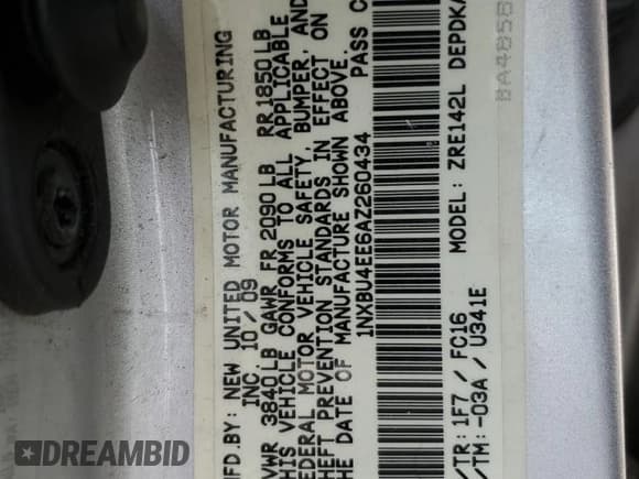 ✅ 2010 Toyota Corolla LE • VIN: 1NXBU4EE6AZ260434 • Lot: 85700395. Listed on Copart with 157,848 mi. Free auction sales archive from the USA and detailed vehicle history report at DreamBid. Image 12.