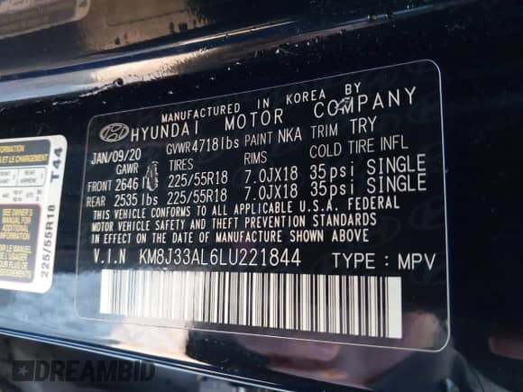 2020 Hyundai Tucson SEL с VIN KM8J33AL6LU221844, выставлен на аукционе IAAI как лот 41218913 с пробегом 148 811 миль миль и . История ставок и продаж доступна на DreamBid. Изображение 9.