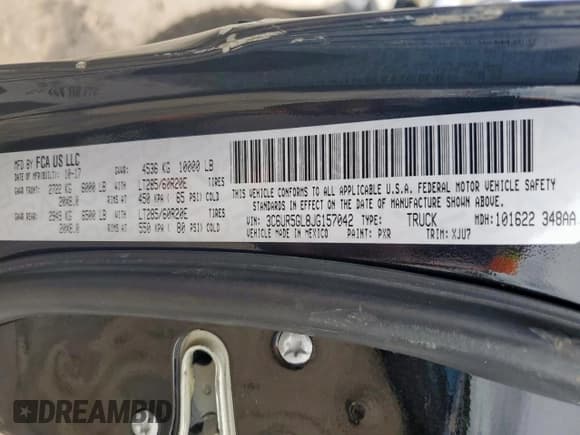 ✅ 2018 Ram 2500 Limited • VIN: 3C6UR5GL8JG157042 • Lot: 60539585. Listed on Copart with 85,760 mi. Free auction sales archive from the USA and detailed vehicle history report at DreamBid. Image 12.