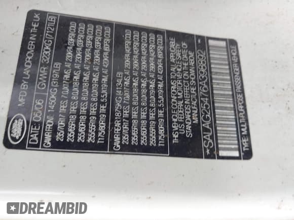 ✅ 2006 Land Rover LR3 HSE • VIN: SALAG25476A398892 • Лот: 42941061. Опубликован ранее на IAAI с пробегом 177 417 миль. Бесплатный доступ к архиву аукционных продаж из США и подробный отчёт об истории автомобиля на DreamBid. Изображение 9.