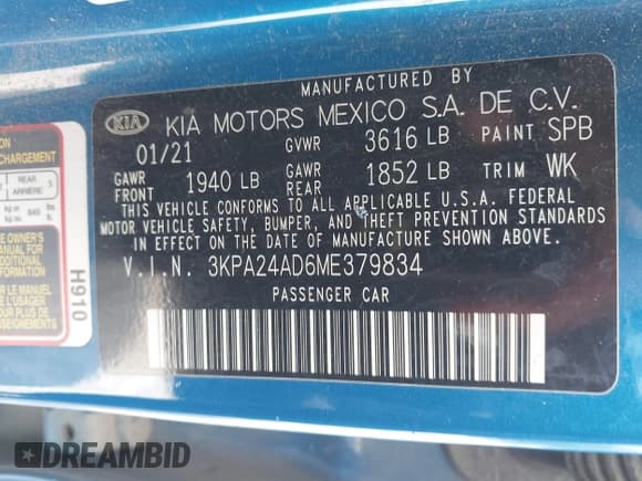 ✅ 2021 Kia Rio S • VIN: 3KPA24AD6ME379834 • Лот: 43038642. Опубликован ранее на IAAI с пробегом 131 338 миль. Бесплатный доступ к архиву аукционных продаж из США и подробный отчёт об истории автомобиля на DreamBid. Изображение 9.