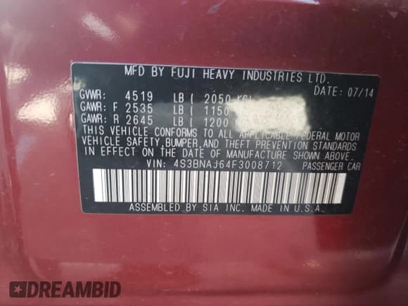 ✅ 2015 Subaru Legacy Limited • VIN: 4S3BNAJ64F3008712 • Лот: 71687165. Опубликован ранее на Copart с пробегом 117 020 миль. Бесплатный доступ к архиву аукционных продаж из США и подробный отчёт об истории автомобиля на DreamBid. Изображение 12.