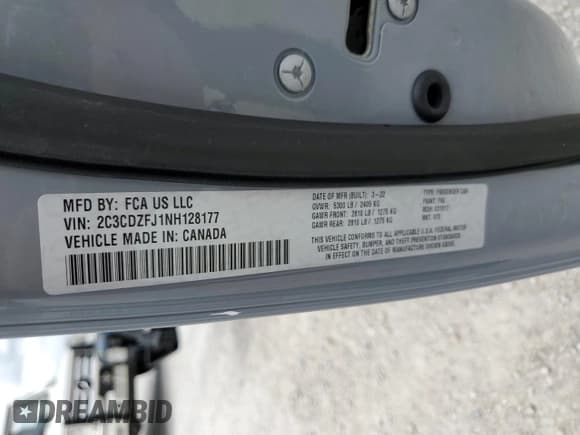 ✅ 2022 Dodge Challenger R/T Scat Pack Widebody • VIN: 2C3CDZFJ1NH128177 • Lot: 57751103. Wystawiony na Copart z przebiegiem 8 944 mil. Bezpłatny archiwum sprzedaży aukcyjnych z USA i szczegółowy raport historii pojazdu na DreamBid. Zdjęcie 12.