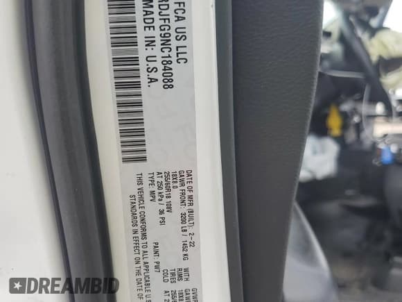 ✅ 2022 Dodge Durango Special Service • VIN: 1C4RDJFG9NC184088 • Lot: 56120065. Listed on Copart with 57,792 mi. Free auction sales archive from the USA and detailed vehicle history report at DreamBid. Image 13.