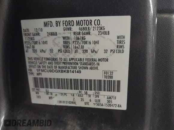 ✅ 2011 Ford Escape XLT • VIN: 1FMCU9DGXBKB14149 • Лот: 43501277. Опубликован ранее на IAAI с пробегом 196 425 миль. Бесплатный доступ к архиву аукционных продаж из США и подробный отчёт об истории автомобиля на DreamBid. Изображение 9.