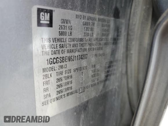 ✅ 2018 Chevrolet Colorado 2WD Work Truck • VIN: 1GCGSBEN6J1174207 • Lot: 81608775. Wystawiony na Copart z przebiegiem 169 154 mil. Bezpłatny archiwum sprzedaży aukcyjnych z USA i szczegółowy raport historii pojazdu na DreamBid. Zdjęcie 12.