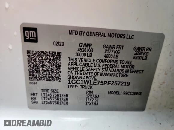 ✅ 2023 Chevrolet Silverado 2500HD Work Truck • VIN: 1GC1WLE75PF257219 • Лот: 93706555. Опубликован ранее на Copart с пробегом 57 900 миль. Бесплатный доступ к архиву аукционных продаж из США и подробный отчёт об истории автомобиля на DreamBid. Изображение 13.