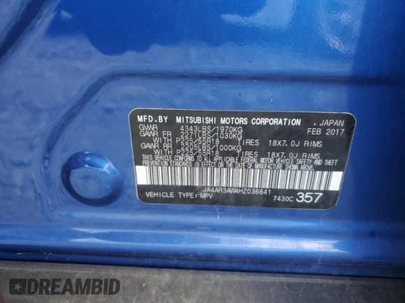 2017 Mitsubishi Outlander SE with VIN JA4AR3AW4HZ036841, listed as a Copart auction lot 70301925 with 80,019 mi miles and Salvage title. Bid and sale history available at DreamBid. Image 12.