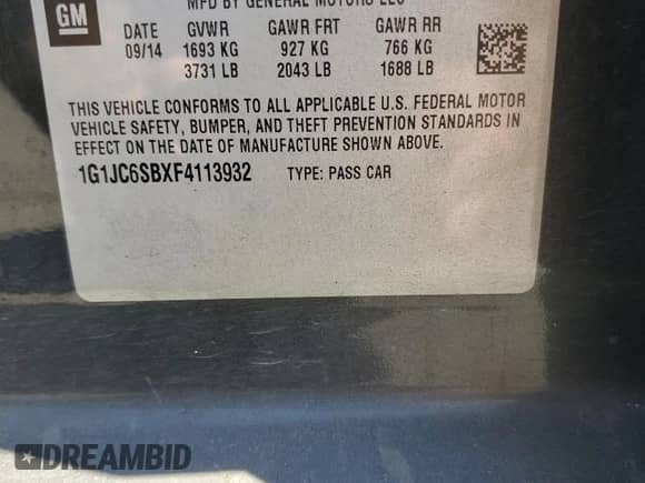 2015 Chevrolet Sonic LT z VIN 1G1JC6SBXF4113932, wystawiony jako Copart lot #80404595 z przebiegiem 69 220 mil mil oraz Szkoda całkowita • Salvage title. Historia ofert i sprzedaży dostępna na DreamBid. Obrazek 13.