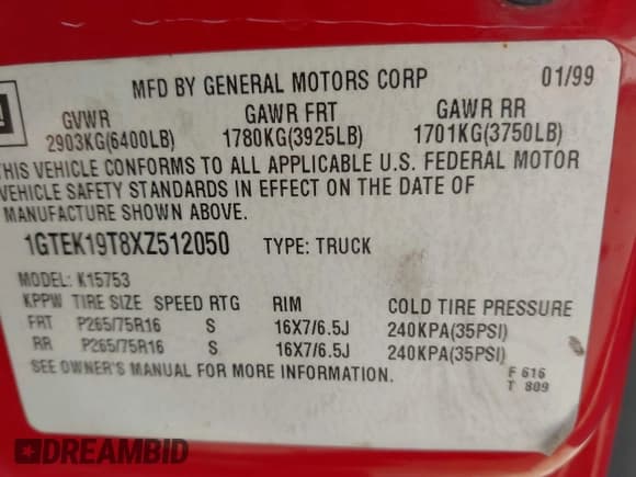 ✅ 1999 GMC Sierra 1500 SLE • VIN: 1GTEK19T8XZ512050 • Лот: 41663198. Опубликован ранее на IAAI с пробегом 183 266 миль. Бесплатный доступ к архиву аукционных продаж из США и подробный отчёт об истории автомобиля на DreamBid. Изображение 9.