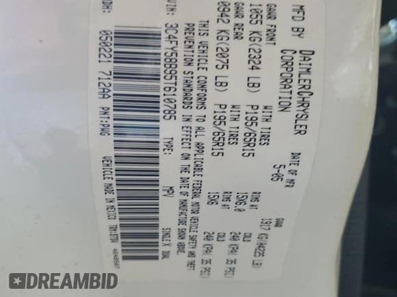 ✅ 2005 Chrysler PT Cruiser Touring • VIN: 3C4FY58B95T610785 • Lot: 87117985. Listed on Copart with 76,304 mi. Free auction sales archive from the USA and detailed vehicle history report at DreamBid. Image 12.