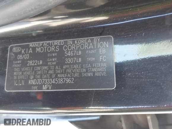 ✅ 2004 Kia Sorento LX • VIN: KNDJD733345187962 • Lot: 42982102. Listed on IAAI with 347,906 mi. Free auction sales archive from the USA and detailed vehicle history report at DreamBid. Image 9.