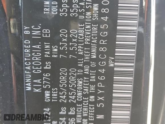 ✅ 2024 Kia Telluride S • VIN: 5XYP64GC8RG548016 • Lot: 82496505. Listed on Copart with 36,828 mi. Free auction sales archive from the USA and detailed vehicle history report at DreamBid. Image 13.