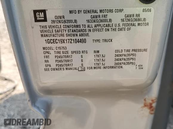 ✅ 2007 Chevrolet Silverado 1500 LT1 • VIN: 1GCEC19X17Z104490 • Lot: 70595324. Listed on Copart with 134,503 mi. Free auction sales archive from the USA and detailed vehicle history report at DreamBid. Image 12.