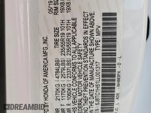 ✅ 2020 Acura RDX Technology • VIN: 5J8TC1H51LL001317 • Lot: 65742025. Listed on Copart with 68,696 mi. Free auction sales archive from the USA and detailed vehicle history report at DreamBid. Image 13.