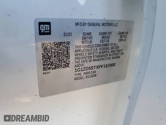 2023 Chevrolet Malibu LT с VIN 1G1ZD5STXPF167000, выставлен на аукционе Copart как лот 89504745 с пробегом 85 514 миль миль и Чистый • Clean title. История ставок и продаж доступна на DreamBid. Изображение 12.