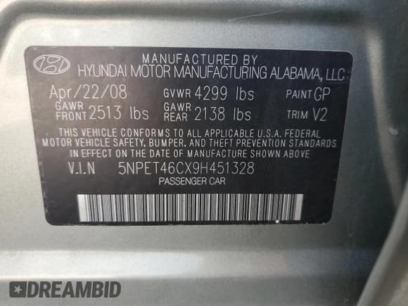 ✅ 2009 Hyundai Sonata GLS • VIN: 5NPET46CX9H451328 • Лот: 72748084. Опубликован ранее на Copart с пробегом 80 272 миль. Бесплатный доступ к архиву аукционных продаж из США и подробный отчёт об истории автомобиля на DreamBid. Изображение 12.