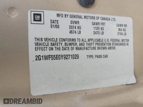 ✅ 2000 Chevrolet Impala • VIN: 2G1WF55E0Y9271029 • Lot: 42680481. Listed on IAAI with 224,137 mi. Free auction sales archive from the USA and detailed vehicle history report at DreamBid. Image 9.