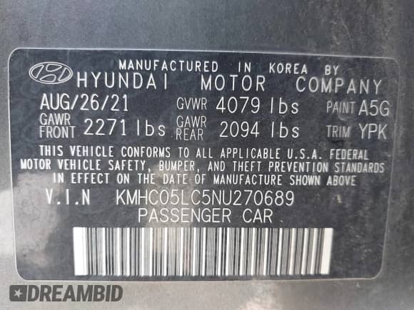 2022 Hyundai Ioniq Limited с VIN KMHC05LC5NU270689, выставлен на аукционе IAAI как лот 42239690 с пробегом 59 707 миль миль и . История ставок и продаж доступна на DreamBid. Изображение 9.