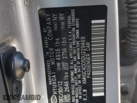 ✅ 2013 Hyundai Genesis 3.8L • VIN: KMHGC4DD5DU229469 • Lot: 93244715. Listed on Copart with 180,873 mi. Free auction sales archive from the USA and detailed vehicle history report at DreamBid. Image 13.