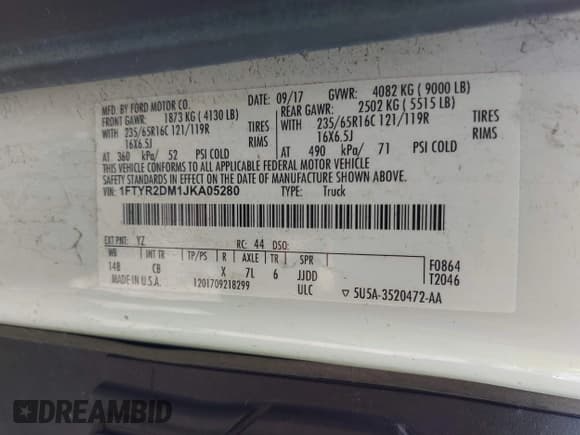 ✅ 2018 Ford Transit • VIN: 1FTYR2DM1JKA05280 • Лот: 42763936. Опубликован ранее на IAAI с пробегом 186 785 миль. Бесплатный доступ к архиву аукционных продаж из США и подробный отчёт об истории автомобиля на DreamBid. Изображение 9.