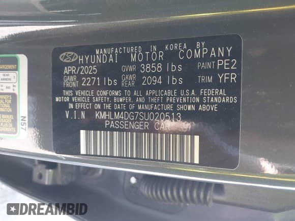 ✅ 2025 Hyundai Elantra SEL Sport • VIN: KMHLM4DG7SU020513 • Lot: 43218775. Listed on IAAI with 5,390 mi. Free auction sales archive from the USA and detailed vehicle history report at DreamBid. Image 9.