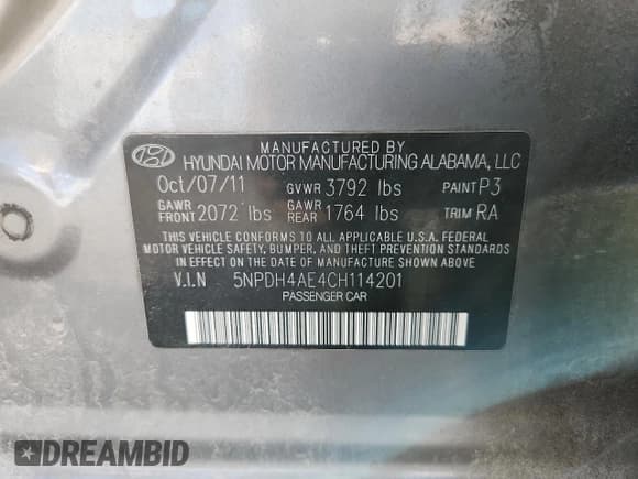 ✅ 2012 Hyundai Elantra Limited • VIN: 5NPDH4AE4CH114201 • Lot: 83990695. Listed on Copart with Not provided. Free auction sales archive from the USA and detailed vehicle history report at DreamBid. Image 12.