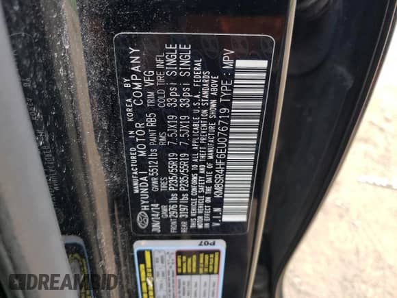 2014 Hyundai Santa Fe GLS z VIN KM8SR4HF6EU076719, wystawiony jako Copart lot #86817695 z przebiegiem 183 370 mil mil oraz Czysty tytuł • Clean title. Historia ofert i sprzedaży dostępna na DreamBid. Obrazek 13.