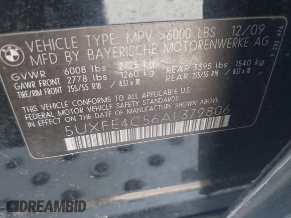 ✅ 2010 BMW X5 30i • VIN: 5UXFE4C56AL379806 • Lot: 43236463. Listed on IAAI with 202,163 mi. Free auction sales archive from the USA and detailed vehicle history report at DreamBid. Image 9.