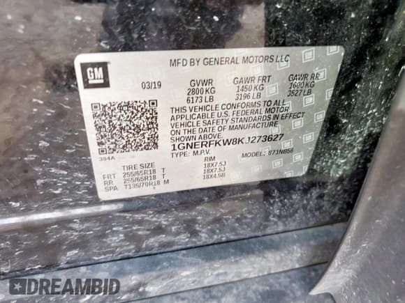 ✅ 2019 Chevrolet Traverse LS • VIN: 1GNERFKW8KJ273627 • Lot: 81796105. Wystawiony na Copart z przebiegiem 122 825 mil. Bezpłatny archiwum sprzedaży aukcyjnych z USA i szczegółowy raport historii pojazdu na DreamBid. Zdjęcie 13.