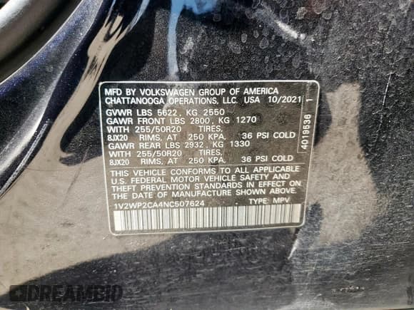 ✅ 2022 Volkswagen Atlas SE • VIN: 1V2WP2CA4NC507624 • Лот: 64587155. Опубликован ранее на Copart с пробегом 80 595 миль. Бесплатный доступ к архиву аукционных продаж из США и подробный отчёт об истории автомобиля на DreamBid. Изображение 14.