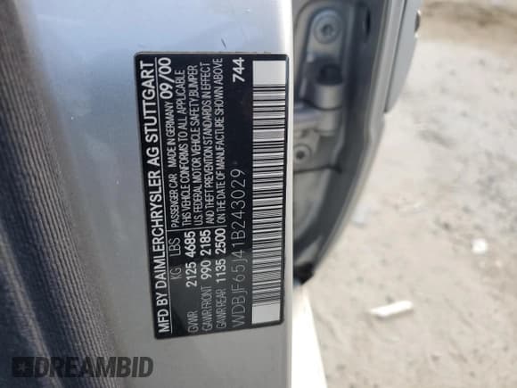 ✅ 2001 Mercedes-Benz E 320 • VIN: WDBJF65J41B243029 • Лот: 81747145. Опубликован ранее на Copart с пробегом 161 383 миль. Бесплатный доступ к архиву аукционных продаж из США и подробный отчёт об истории автомобиля на DreamBid. Изображение 12.