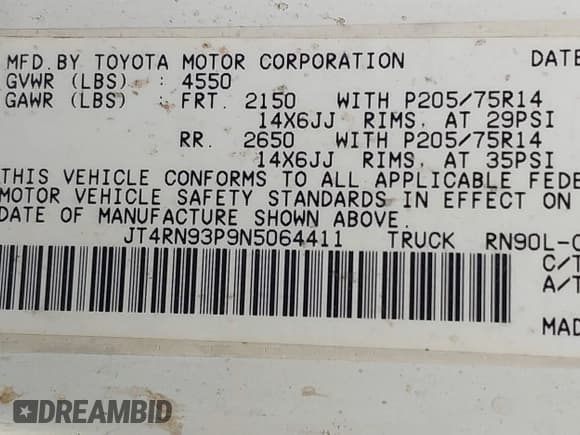 ✅ 1992 Toyota Pickup DLX • VIN: JT4RN93P9N5064411 • Lot: 41787535. Listed on IAAI with 170,294 mi. Free auction sales archive from the USA and detailed vehicle history report at DreamBid. Image 9.