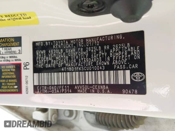 2012 Toyota Camry XLE с VIN 4T1BD1FK5CU010043, выставлен на аукционе IAAI как лот 42687837 с пробегом 78 728 миль миль и . История ставок и продаж доступна на DreamBid. Изображение 9.