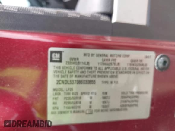 ✅ 2008 Chevrolet Equinox Sport • VIN: 2CNDL537086030855 • Лот: 42064460. Опубликован ранее на IAAI с пробегом 111 801 миль. Бесплатный доступ к архиву аукционных продаж из США и подробный отчёт об истории автомобиля на DreamBid. Изображение 9.