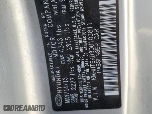 ✅ 2013 Hyundai Genesis Coupe Premium • VIN: KMHHT6KD3DU103811 • Lot: 63233745. Wystawiony na Copart z przebiegiem 231 430 mil. Bezpłatny archiwum sprzedaży aukcyjnych z USA i szczegółowy raport historii pojazdu na DreamBid. Zdjęcie 13.