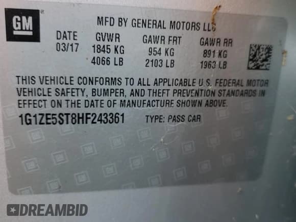 ✅ 2017 Chevrolet Malibu LT • VIN: 1G1ZE5ST8HF243361 • Lot: 90263055. Listed on Copart with 47,128 mi. Free auction sales archive from the USA and detailed vehicle history report at DreamBid. Image 12.