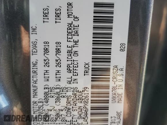 ✅ 2023 Toyota Tundra SR5 • VIN: 5TFLA5AA6PX026179 • Лот: 88557565. Опубликован ранее на Copart с пробегом 19 714 миль. Бесплатный доступ к архиву аукционных продаж из США и подробный отчёт об истории автомобиля на DreamBid. Изображение 12.