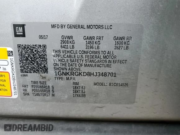 ✅ 2017 Chevrolet Traverse LT • VIN: 1GNKRGKD8HJ348701 • Lot: 55450334. Wystawiony na Copart z przebiegiem 92 522 mil. Bezpłatny archiwum sprzedaży aukcyjnych z USA i szczegółowy raport historii pojazdu na DreamBid. Zdjęcie 13.